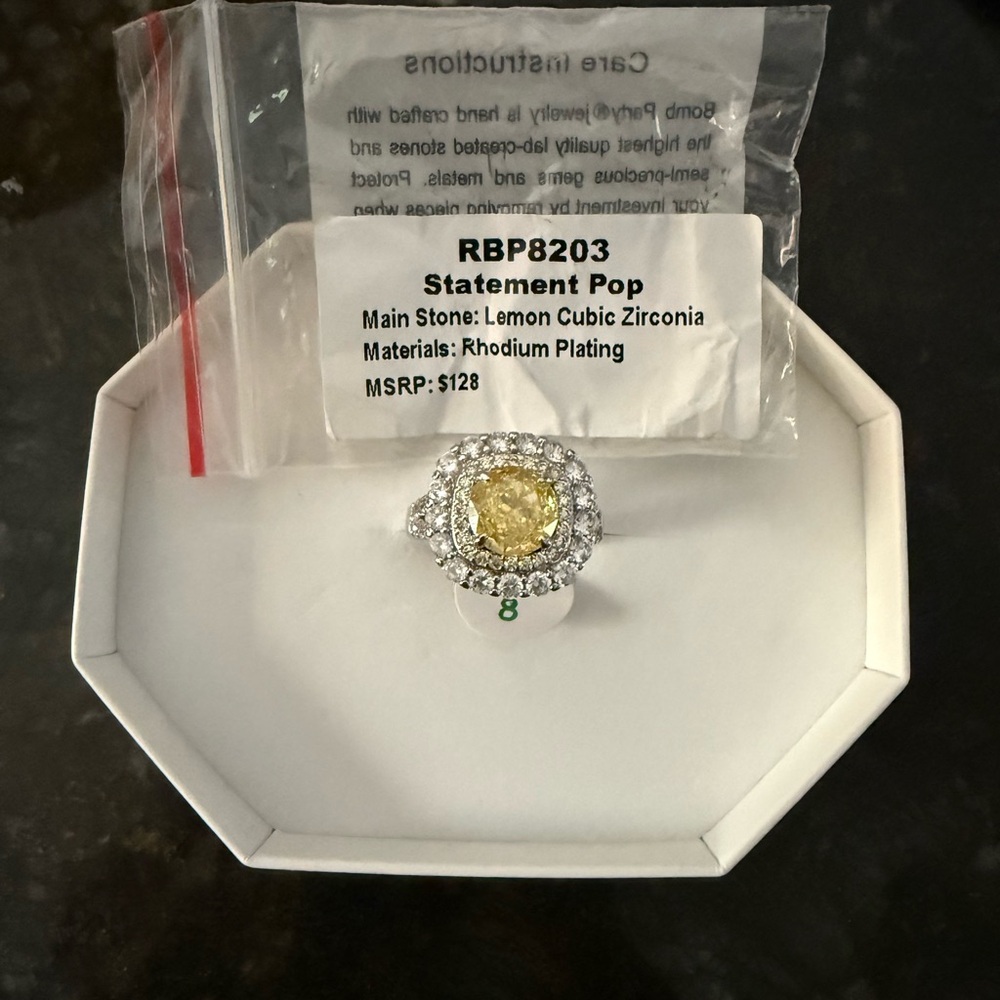 Yellow Stone Silver Ring with Halo Design